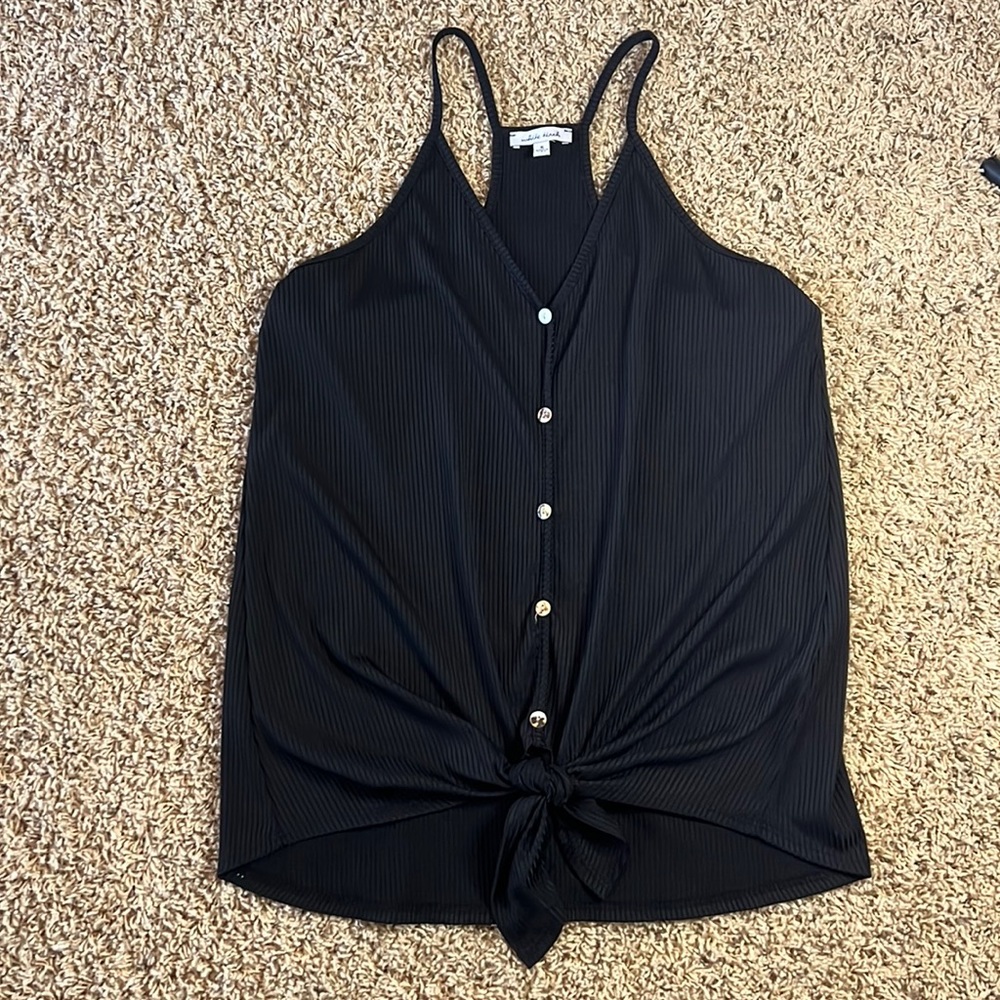 Black tank with button & tie detail Small